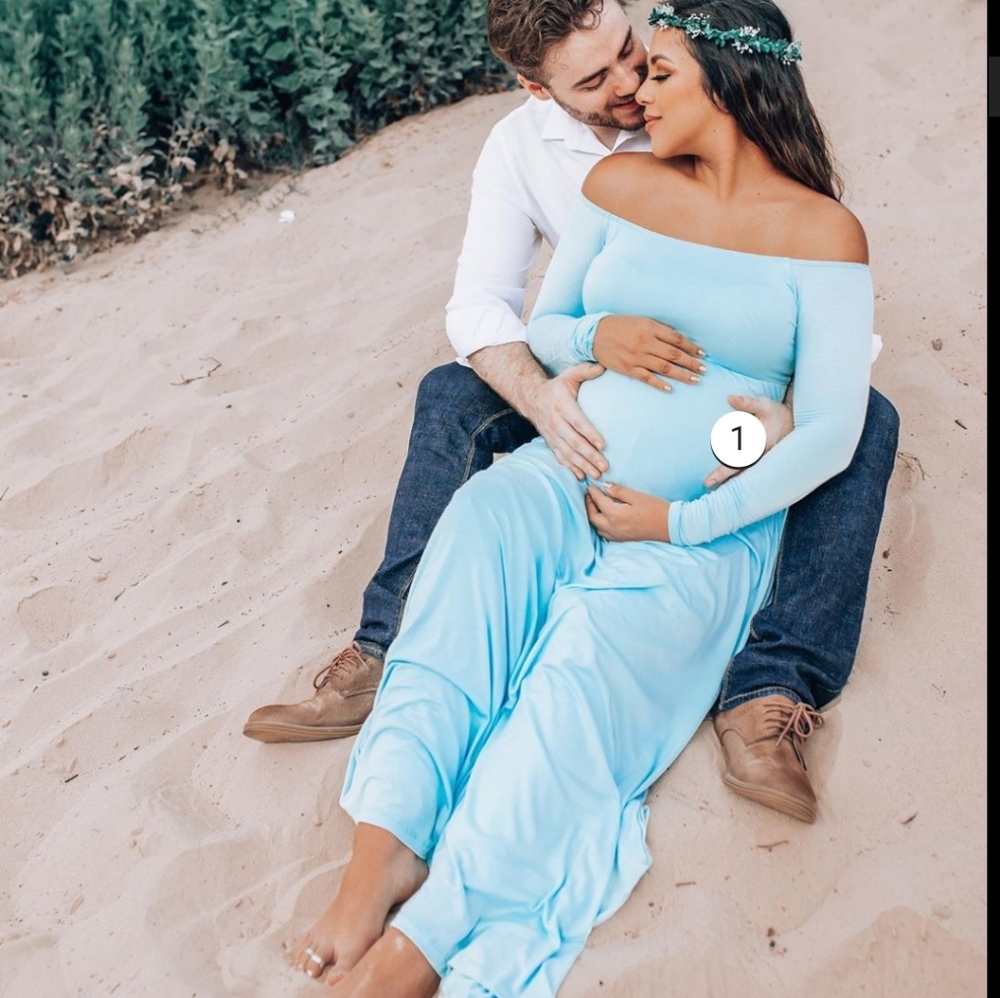 Pinkblush Solid Lt.Blue Off Shoulder Maxi Dress - Picture 2 of 6